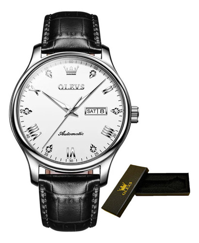 Reloj De Moda Olevs Luminous Mechanical Calendar Color Del Fondo Black/silver/white
