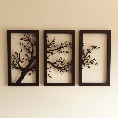 Cuadro Triptico Calado En Madera - Modelo Arbol2