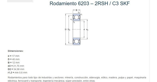 Rodamiento Alternador Aveo 62032rsh/c3 Marca Skf