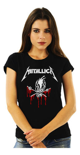 Polera Mujer Metallica Live Shit Con Rojo Metal Impresión Di