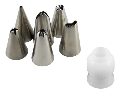 Jogo Confeitar 6 Bicos Aço Inox + Acoplador + 8 Sacos