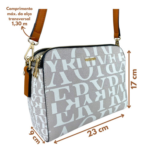 Bolsa Pequena Lateral Veryrio Monogama Original Couro Pu Com Repartições Cor Bege/branco Catar