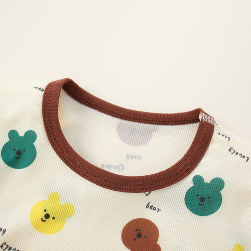 Conjunto Pijama Suave Para Niño 3-7a Con Estampado De Conejo Caqui 5-6 Años