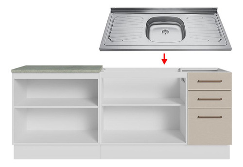 Mueble De Cocina 200cm Con Tarja Agata Blanco/crema