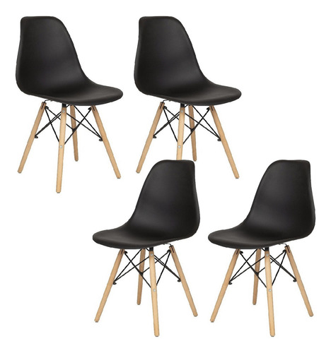 Set De 4 Sillas Eames Comedor Modernas Minimalistas Cocina Estructura De La Silla Madera Asiento Negro Diseño De La Tela Plastico