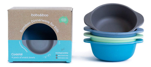 Bobo&boo Bamboo Kids Snack Bowls, Set Of 4 Bamboo Dishes, No