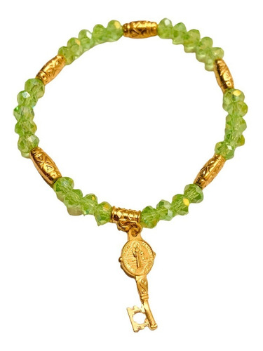 Pulsera Verde Con Dije Dorado San Benito