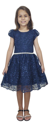 Vestido Infantil Daminha Com Renda Azul