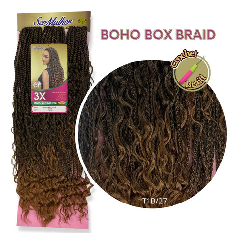 Trenzas de ganchillo Boho Box, pelo rizado, 300 g, 65 cm, más aguja, color T1B/27, negro/miel