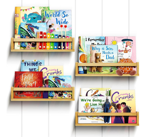 Conjunto De 4 Estantes Flotantes Libros Pared, Estanter...