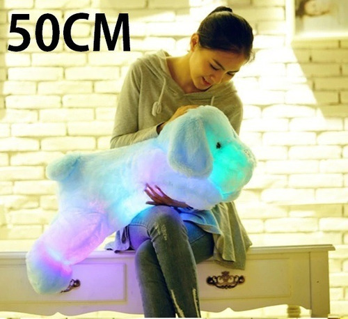 Cachorrinho Cão Branco Pelúcia Com Led Luz 50cm Quarto Bebê