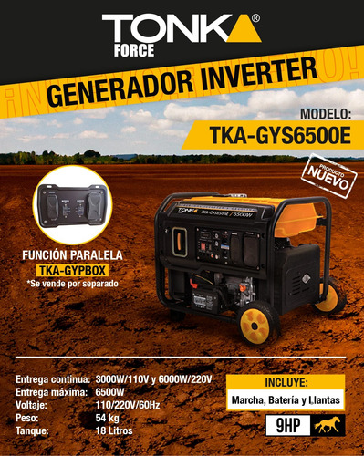 Generador Inverter Tonka 6000w 9hp 110/220v Función Paralela