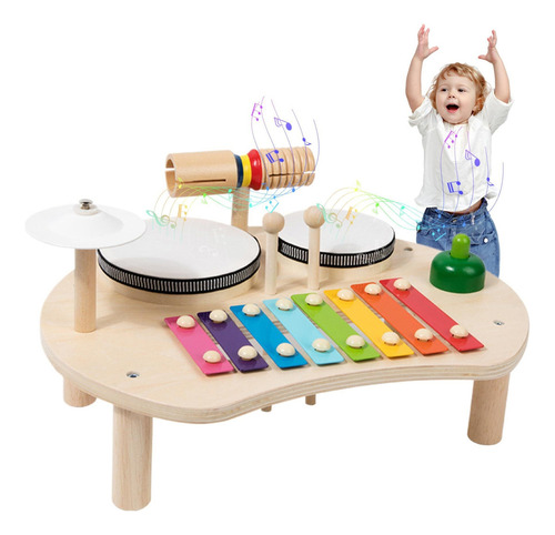 Kids Drum Set Para Niños Pequeños Set 5en1 Madera Redondeada
