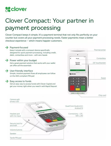 Terminal De Pago Clover Compact Powering Pos