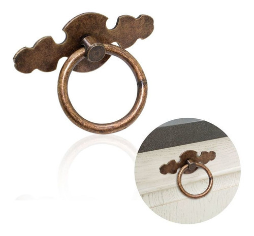 Puxador Colonial Argola Decorativo Em Ouro Velho Pardo 4unid