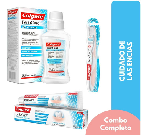 Combo Colgate Periogard Encias Sanas Cepillo Enjuague Pasta