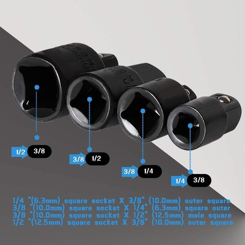 8 Peças Adaptador Soquete Redução 1/4 3/8 1/2 Cr-v
