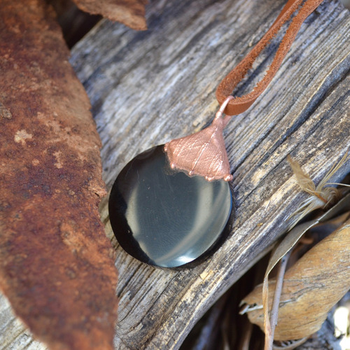 Espejo De Obsidiana Negra, Cuero, Piedras Energeticas Cod1