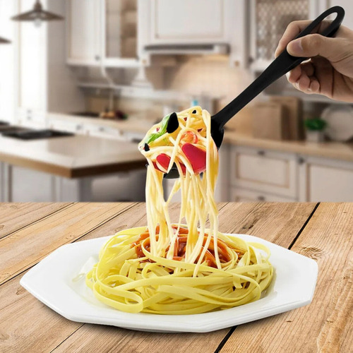 Kit 6 Talheres Utensílios De Cozinha Escumadeira Para Servir Cabo Preto
