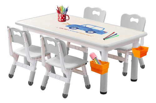 Juego De Mesa Y Sillas De Graffiti Para Niños Jiaoqiu Gris-2