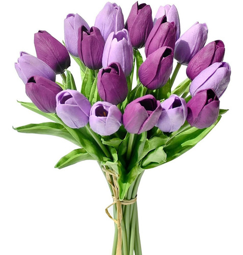 20 Tulipanes, Flores Artificiales Mandys - Tonos De Morado.