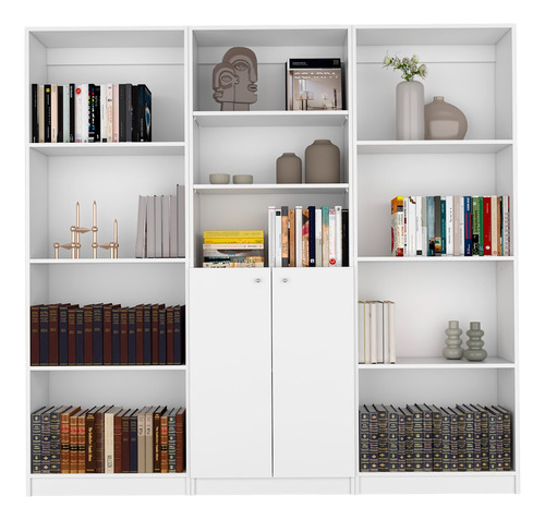 Tres Bibliotecas Home, Color Blanco Con Puertas