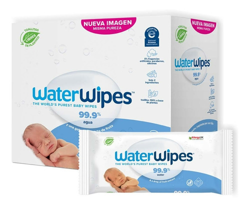 WaterWipes Toallitas Húmedas premium para Bebé 99.9% Agua 12 Pack 720 Toallitas