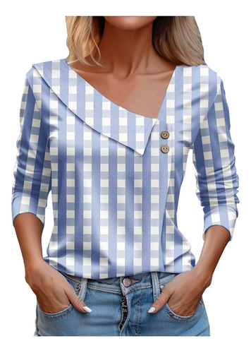 Blusa De Mujer Con Cuello En V Estampado Y Botones, Camisa D