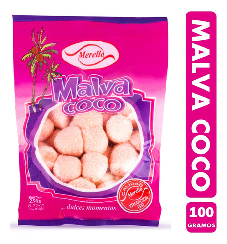 Dulces Malva Coco De Merello, Malvaviscos Sabor Coco (100gr)