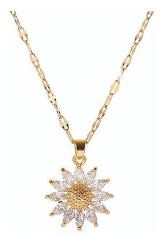 Collar De Girasol Chapado En Oro Colgante Con Cadera Mujer