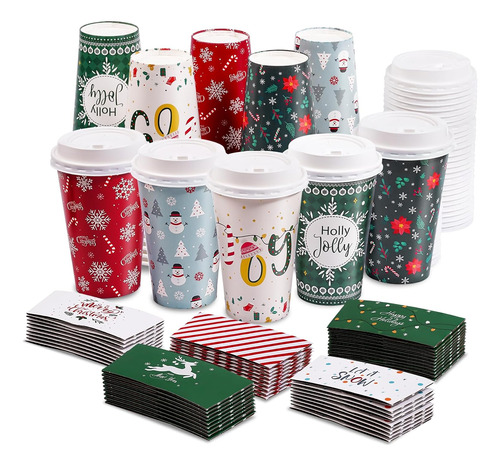 Bapmnicc Paquete De 50 Tazas De Café Desechables De Navidad 