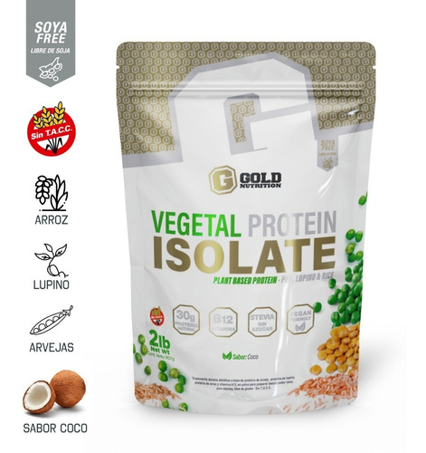 Vegetal Protein Isolate 2lbs 100% B12 Gold Nutrition Vegan  Sabor Coco