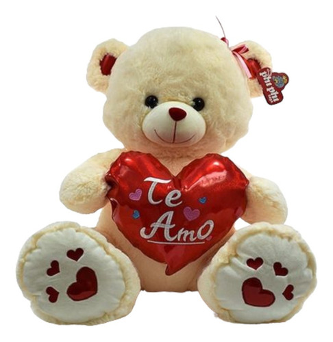 Peluche Oso Beige Con Corazón Metalizado 52cm Phi Phi Toys