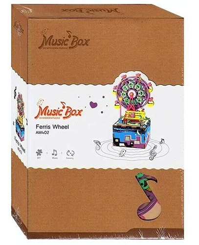 Imagen 4 de 5 de Caja Musical 3d Puzzle Ferris Wheel Rueda Fortuna Madera