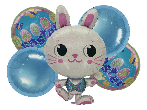 Set De 5 Globos De Pascua Conejo Feliz Pascua Color Celeste