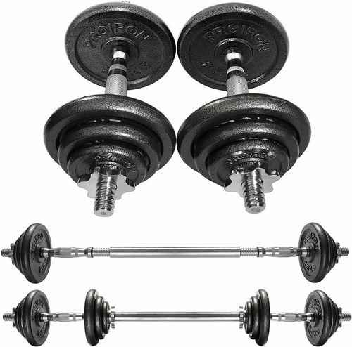 Set 20kg Mancuernas Con Extensor Barra Recta