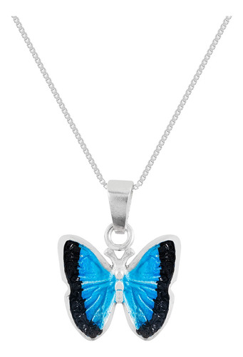 Collar De Plata Mariposa Azul Eden, Cadena Y Dije De Plata