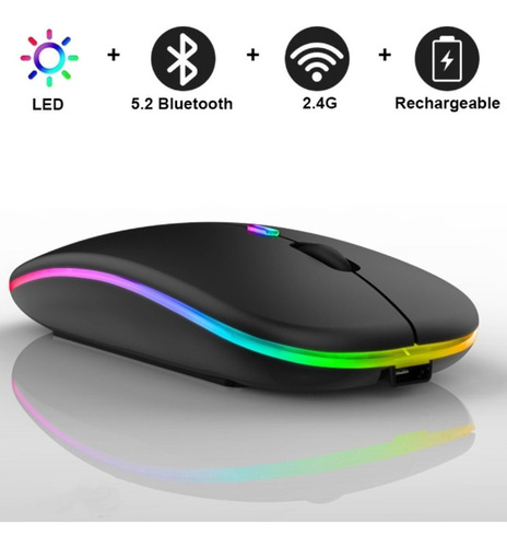 Imagem 3 de 8 de Mouse Sem Fio Bluetooth Recarregável Rgb Gamer Led E-1300pro