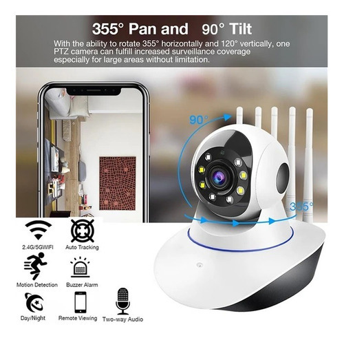 Camara Seguridad Ip Robotica Hd Wifi Inteligente 5 Antenas