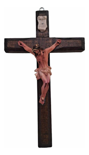Crucifijo De Pared 24 Cm, Cruz De Madera Jesucristo Resina 