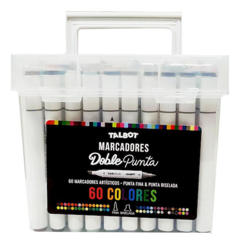 Marcador Doble Punta Talbot Estuche Valija X 60 Colores