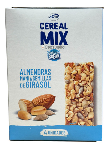 Pack 4 Barras Cereal Mix Almendra Mani Girasol 132g
