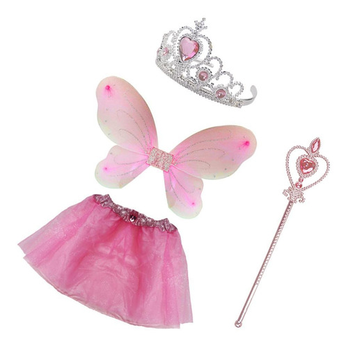 4  Set Pink Girls Fairy Angel Costume Wing Tutu Skirt Tiara 