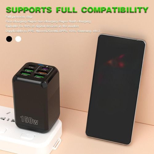 150w Usb C Carga 4 Usb 2 Pd Adaptador Usb De Cargador Negro