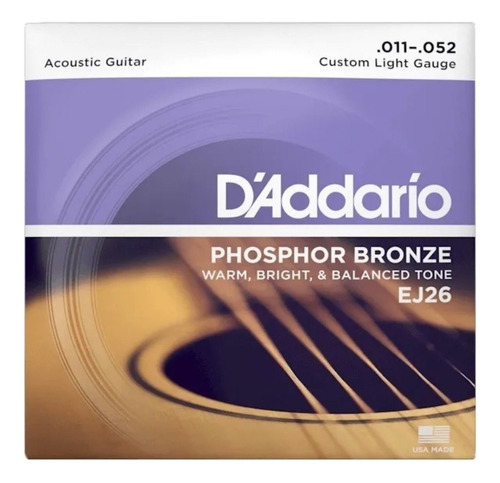 Daddario Encordado Acustica 011 Ej26 Phosphor Bronze 011-052