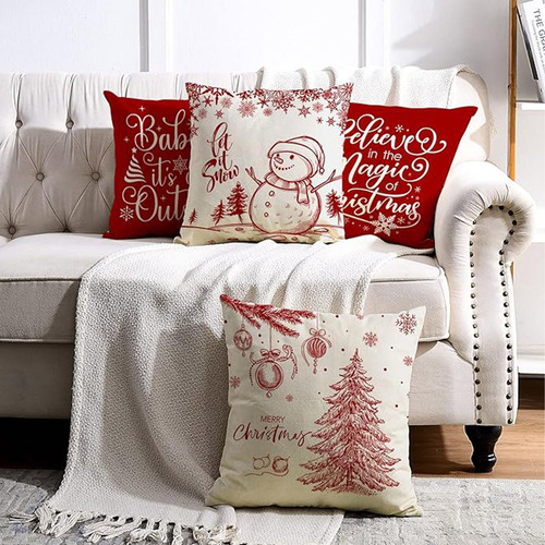 Funda De Almohada De Lino Para Árbol De Navidad, Papá Noel,