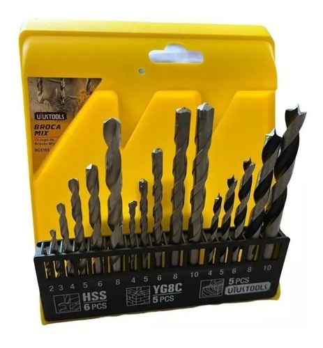 Juego De Brocas Para Madera Cemento Metal 16 Piezas