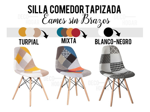 Silla Comedor Tapizada Eames Sin Brazos Moderna 