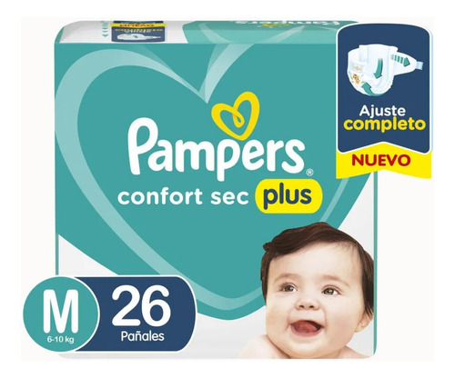 Pañales Pampers Confort Sec Plus 26 Unidades M 6-10kg Full