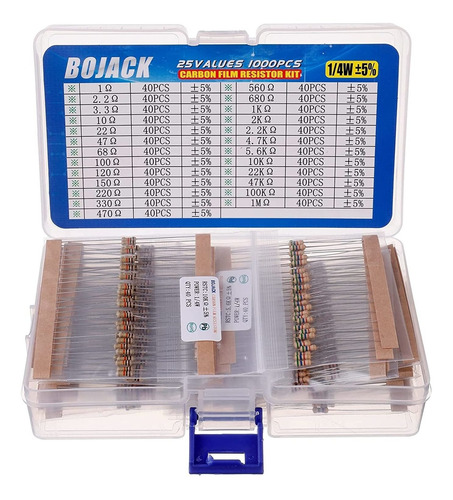 Bojack 1000 Piezas 25 Valores Kit De Resistencia 1 Ohm-1m Oh